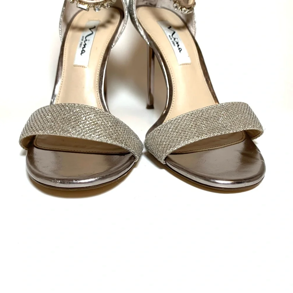 Nina Sparkly Stilettos Diamante Rhinestone Ankle Strap Sandal Open Toe Size 8.5